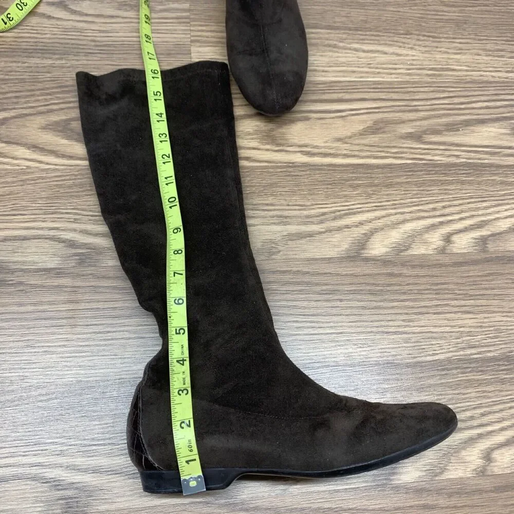 Donald J Pliner Sock‎ Boots Shoes Womens Size 7.5 N Brown Fabric Croc Leather